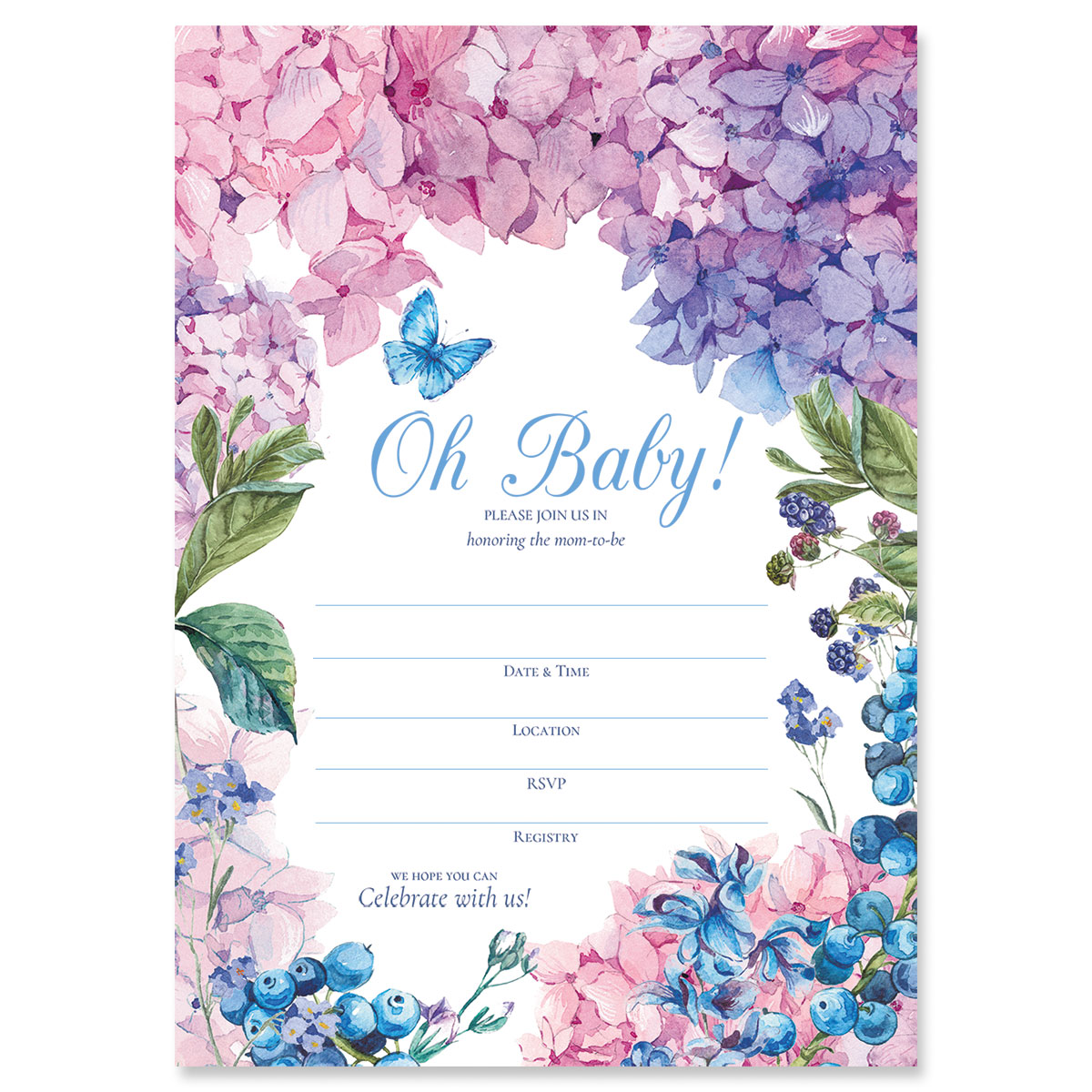 Hydrangea Fill In The Blank Baby Shower Invitations