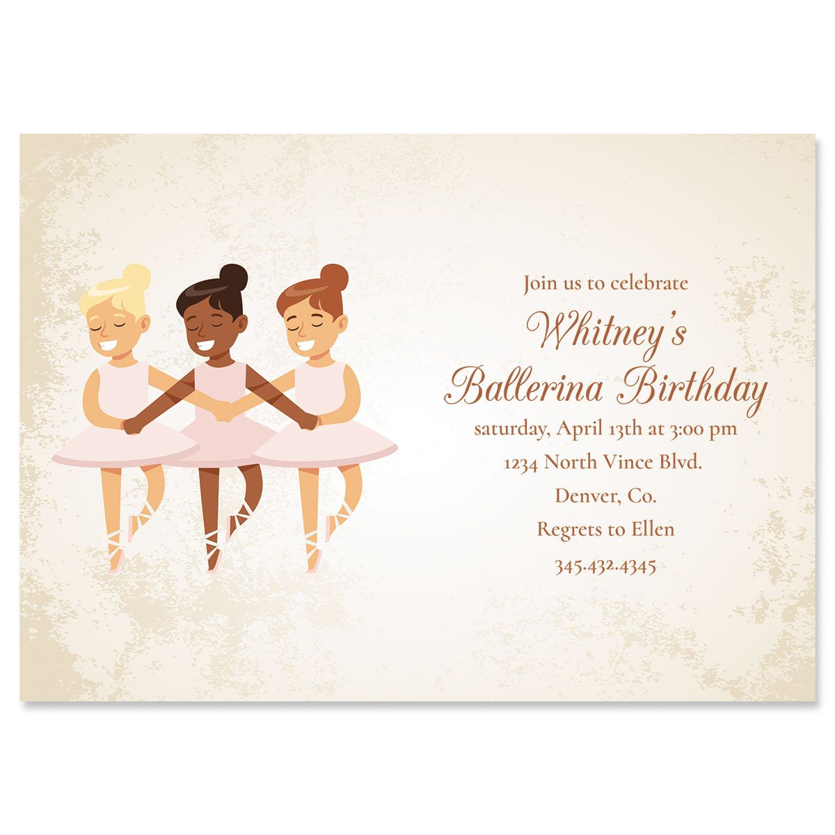 Custom Ballerina Dancers Birthday Invitation - Heavy Weight Stock