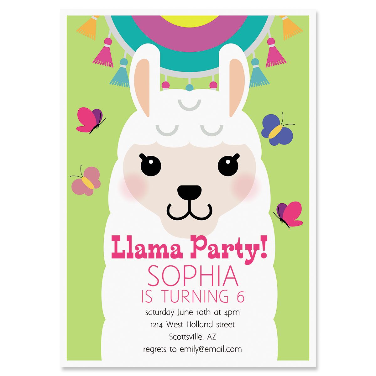 Custom Llama Festival Birthday Invitation - Light Weight Stock