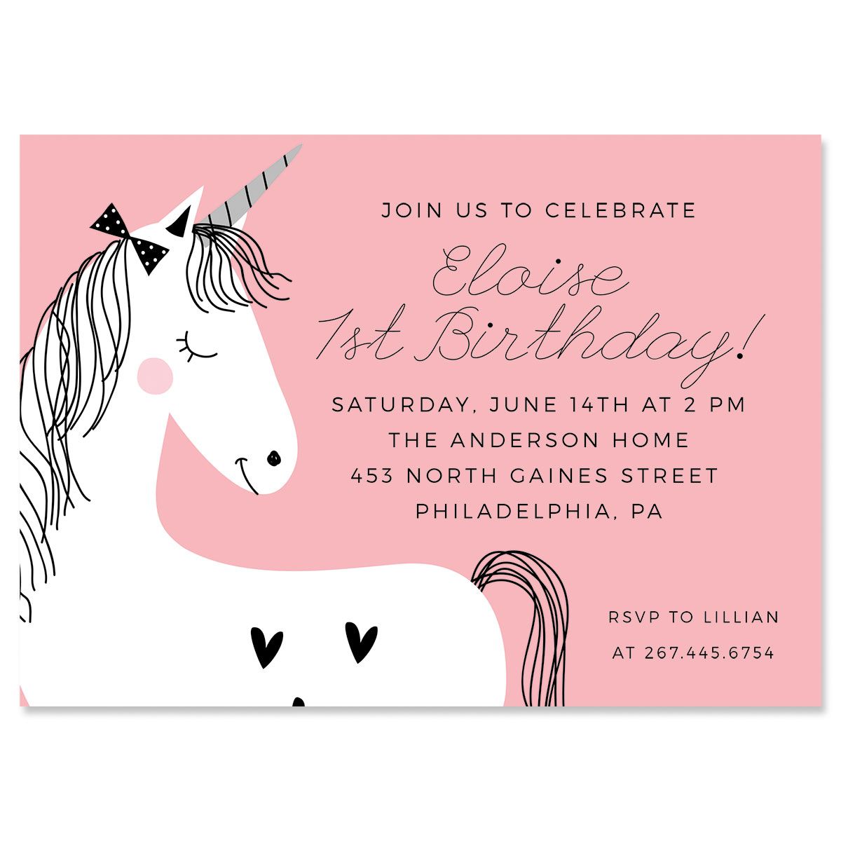 Custom Simple Unicorn Birthday Invitation - Light Weight Stock