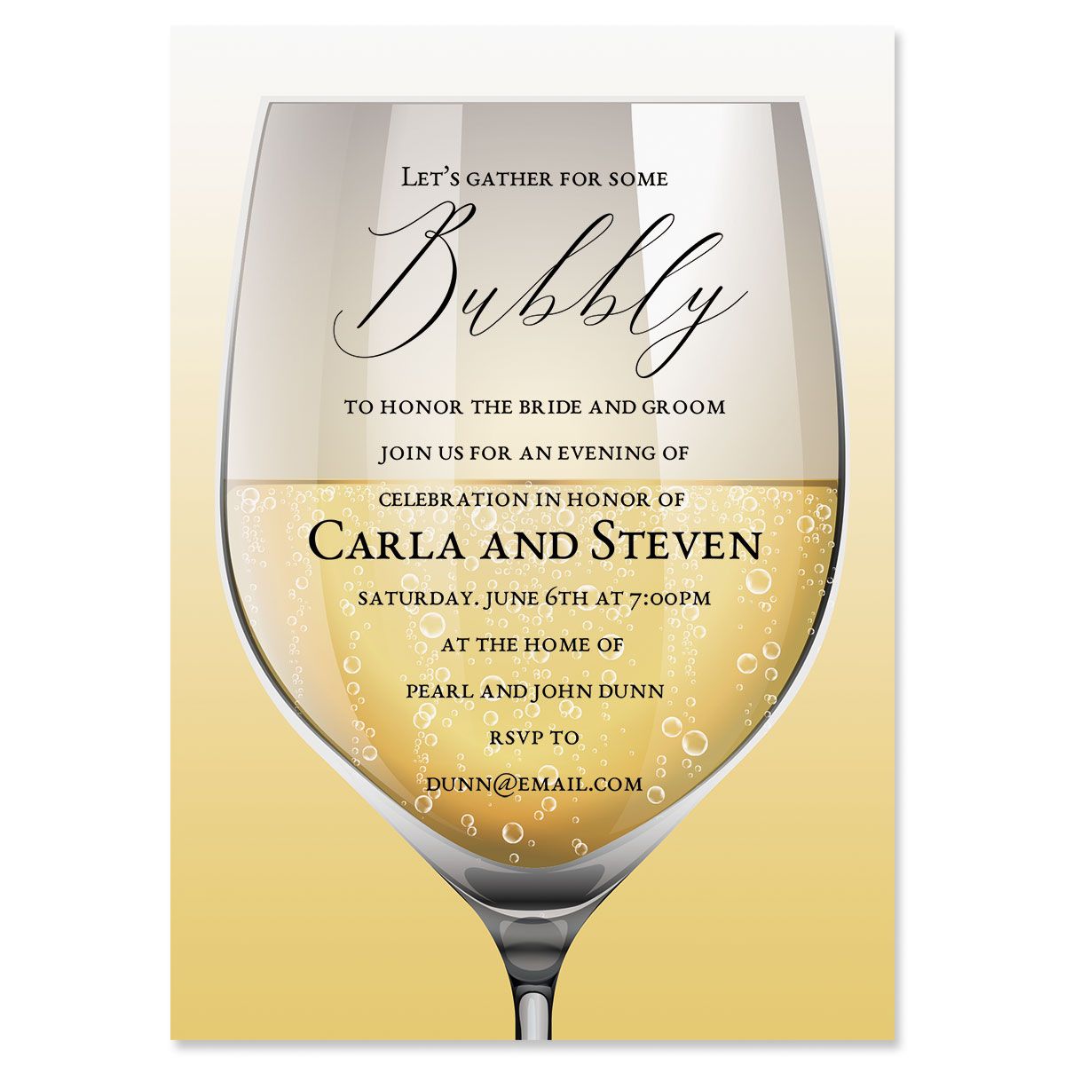 Custom Glass of Bubbly Invitation - Light Weight Stock