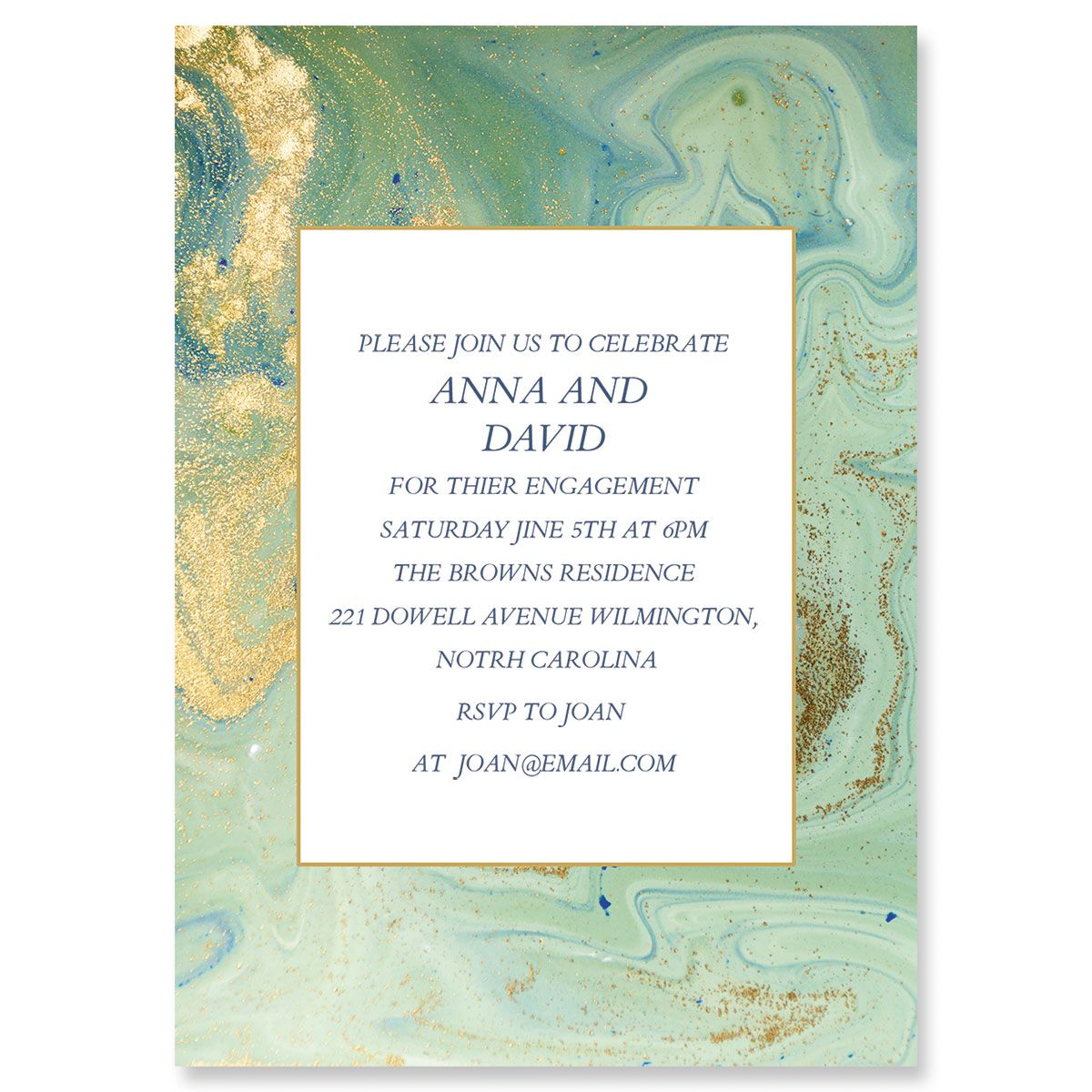 Custom Teal and Gold Agate Invitation - Light Stock