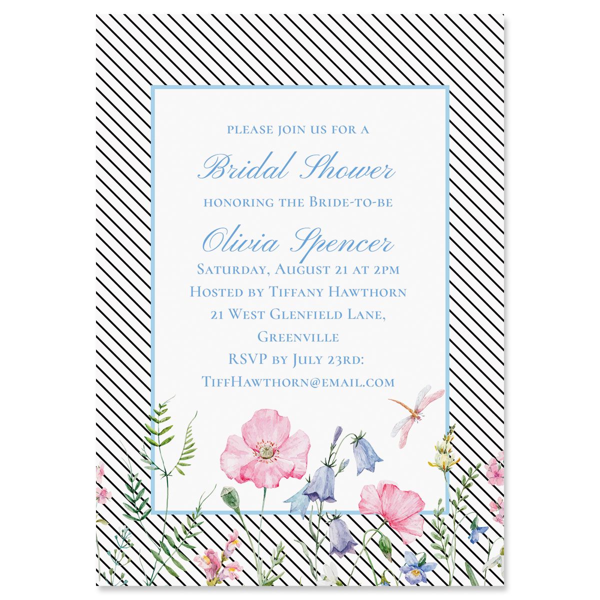 Custom Diagonal Stripped Floral Invitation - Heavy Weight Stock