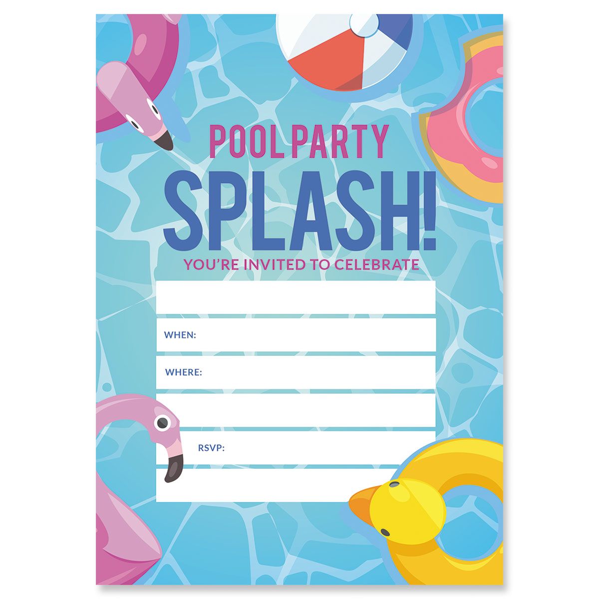 Pool Party Fill In The Blank Birthday Invitations