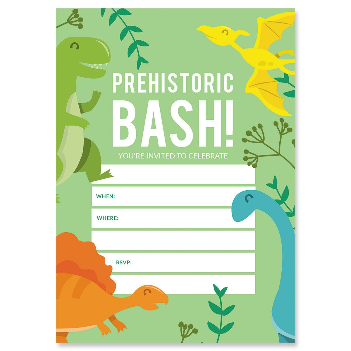 Prehistoric Bash Fill In The Blank Birthday Invitations