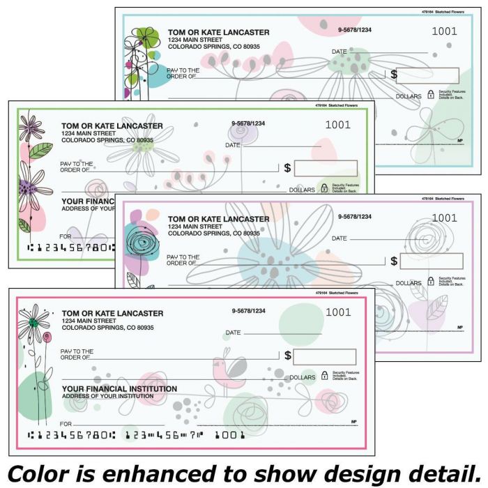 Sketched Flowers Personal Checks 