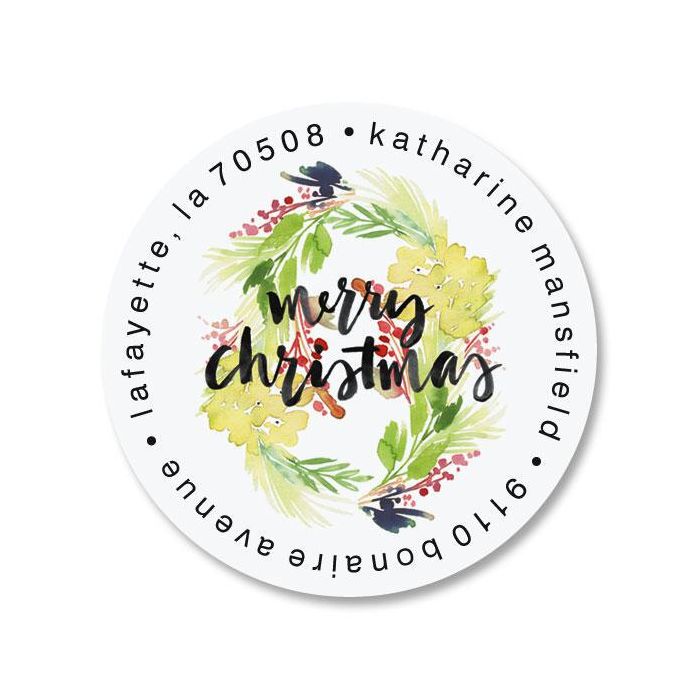 Garland Round Christmas Return Address Labels Colorful Images