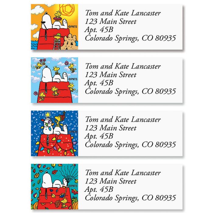 SNOOPY Four Seasons Classic Return Address Labels Colorful Images