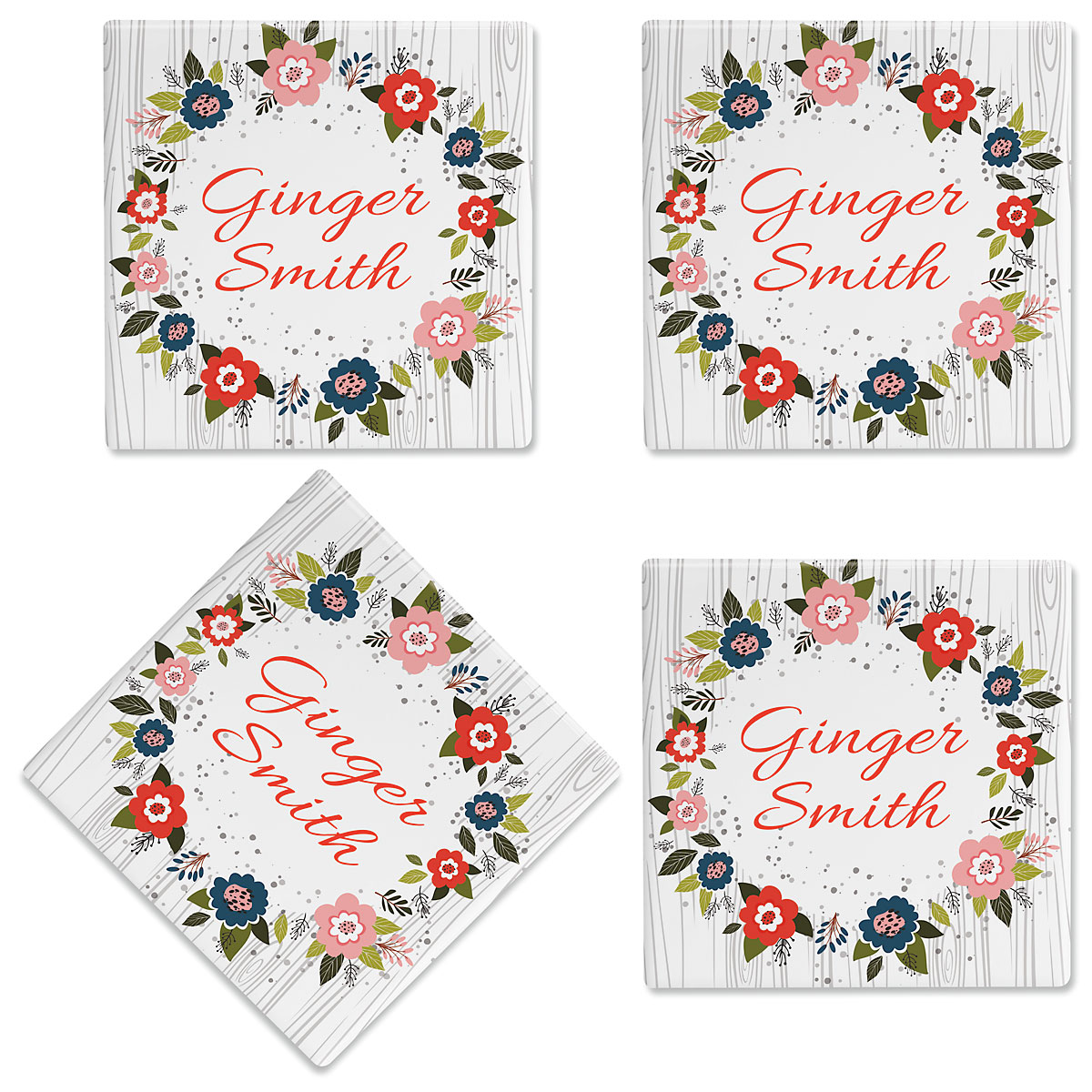 Floral Wreath Custom Ceramic Coasters