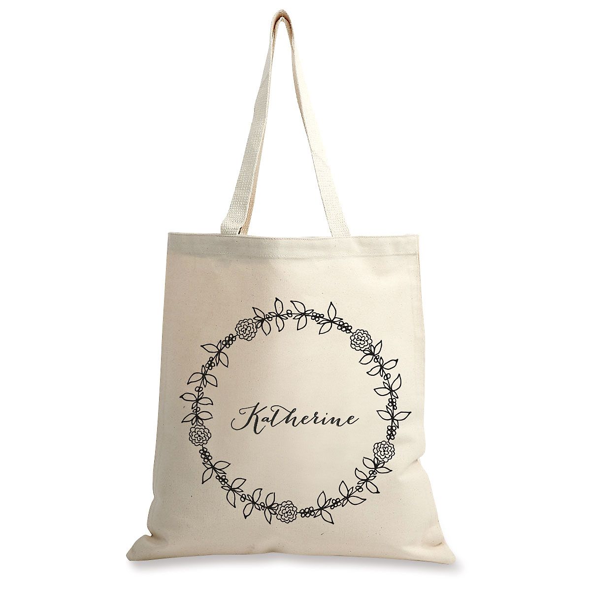 Custom Wreath Name Canvas Tote