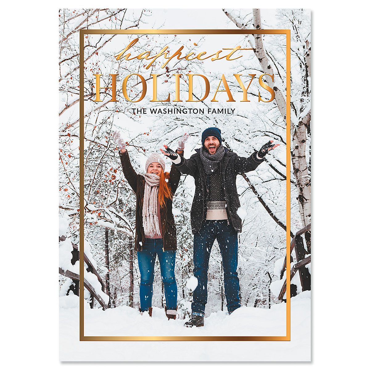 Gold Frame Vertical Photo Christmas Cards - 10 Count