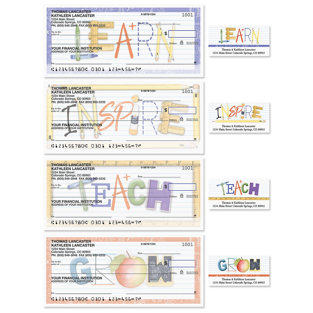 Teacher Personal Single Checks with Matching Address Labels
