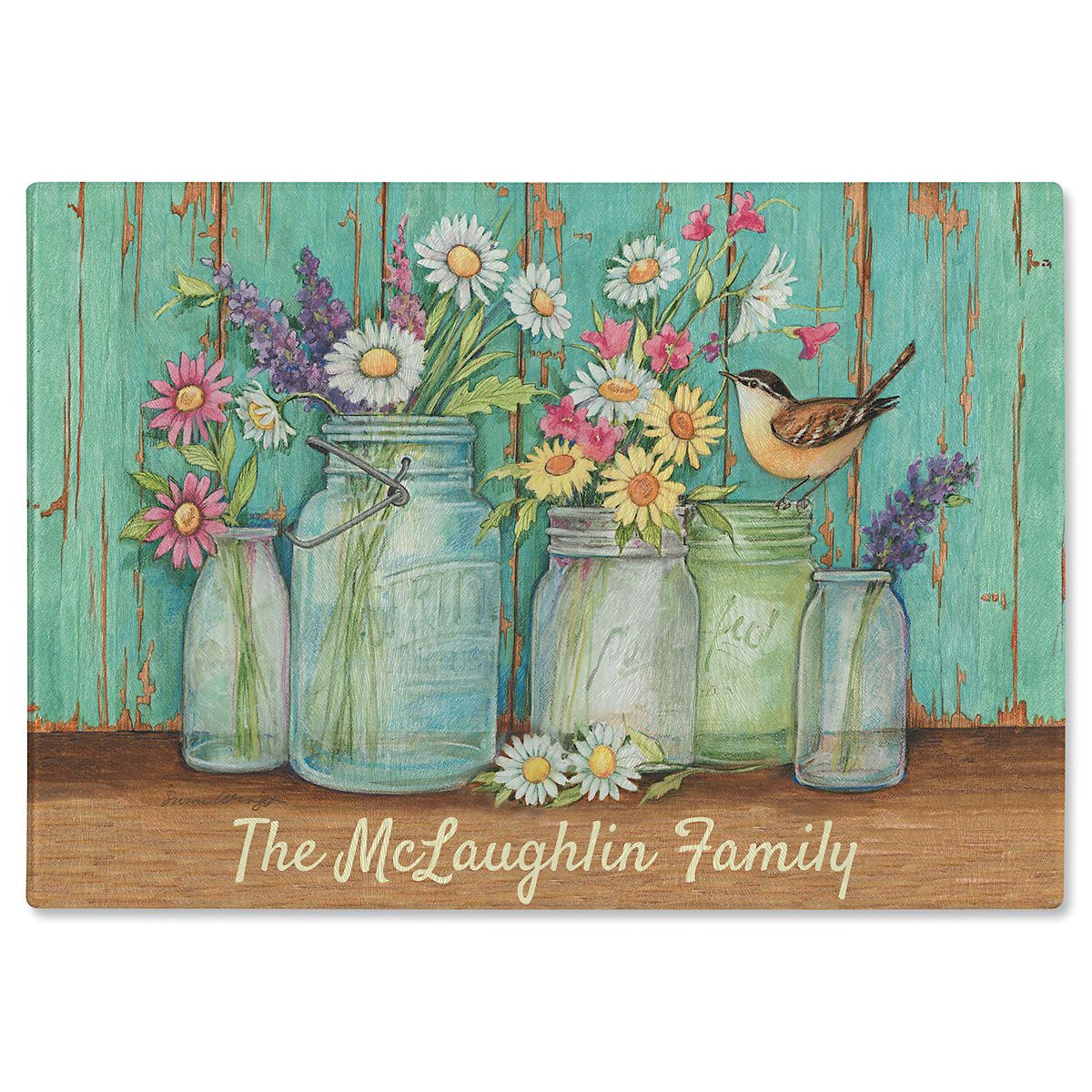 Flower Jars Custom Glass Cutting Board by Susan Winget