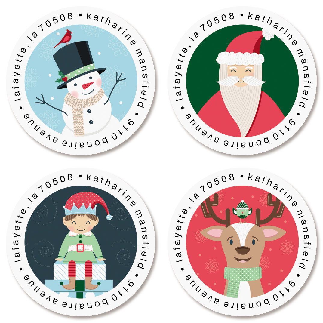 Santa's Village Round Return Address Labels (4 Designs)