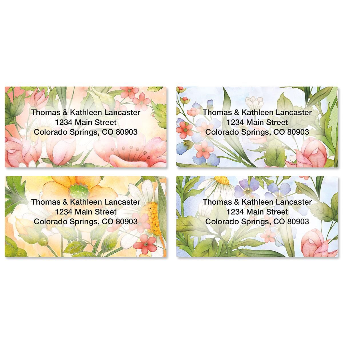 Watercolor Garden Border Return Address Labels (4 Designs)