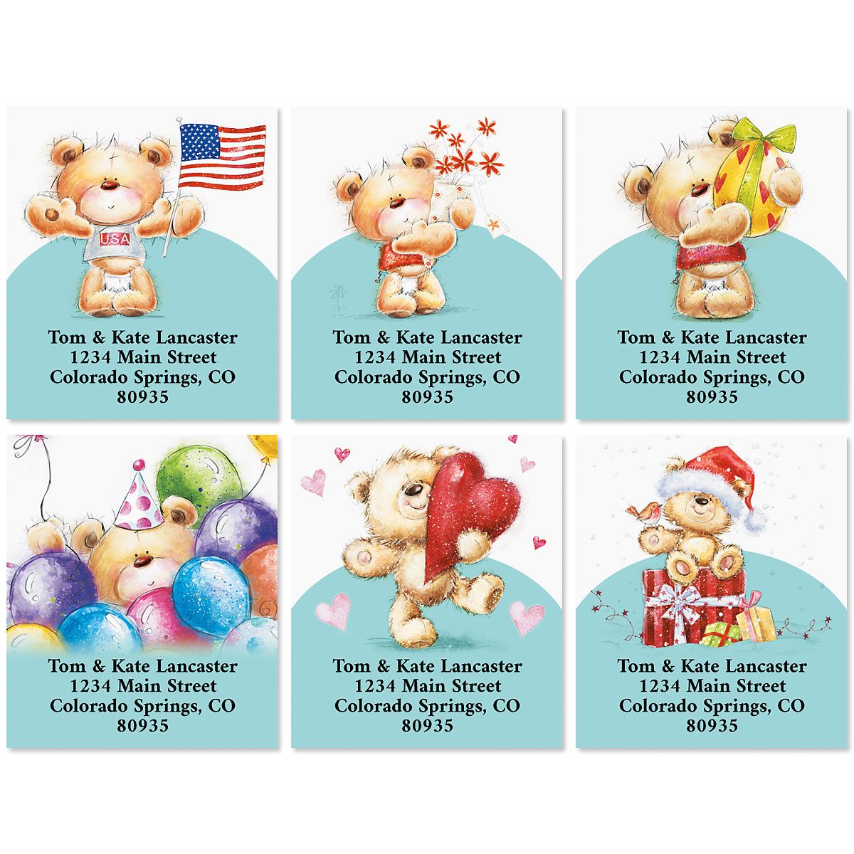 All Occasion Bear Select Return Address Labels (6 Designs) Colorful