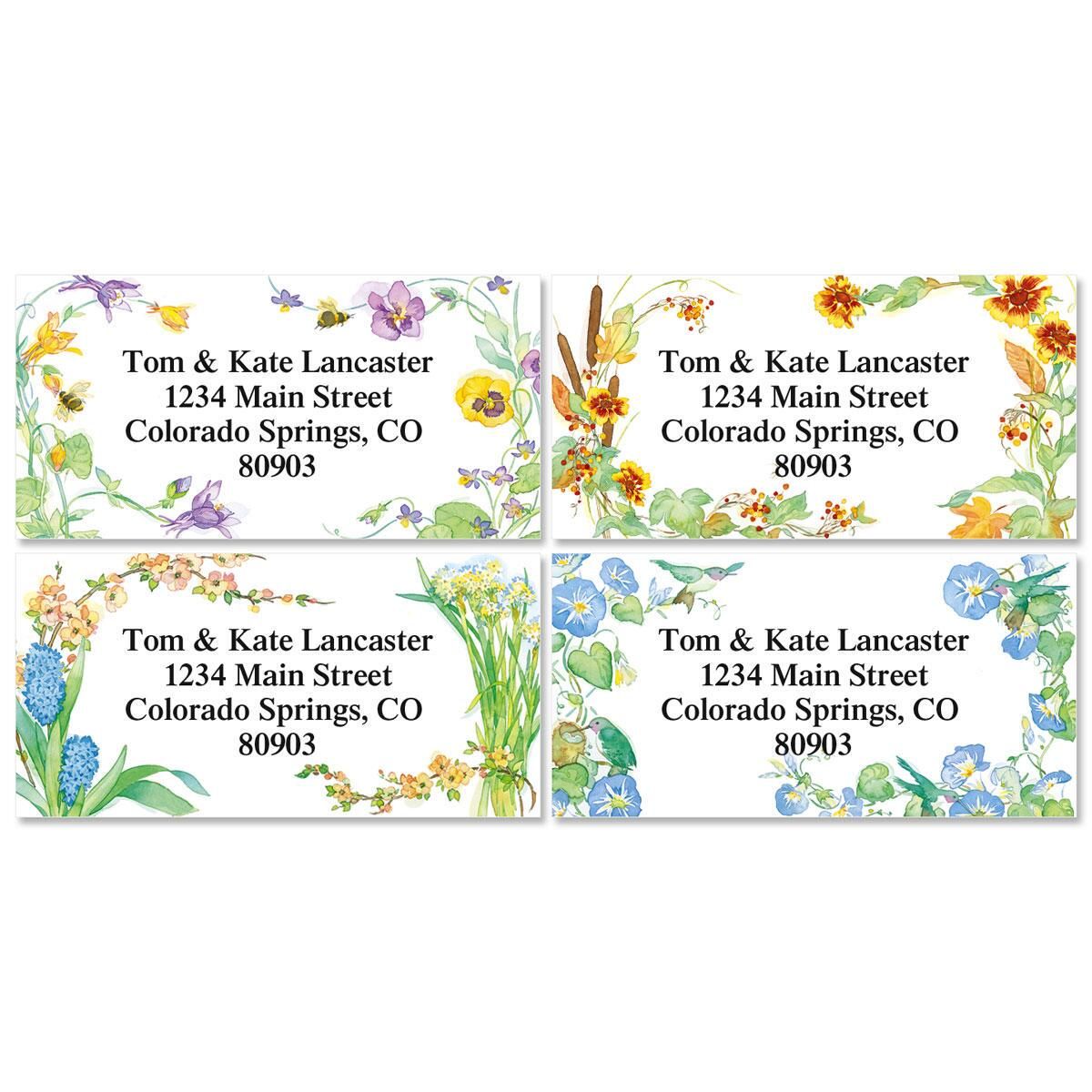 Floral Seasons Border Return Address Labels Colorful Images