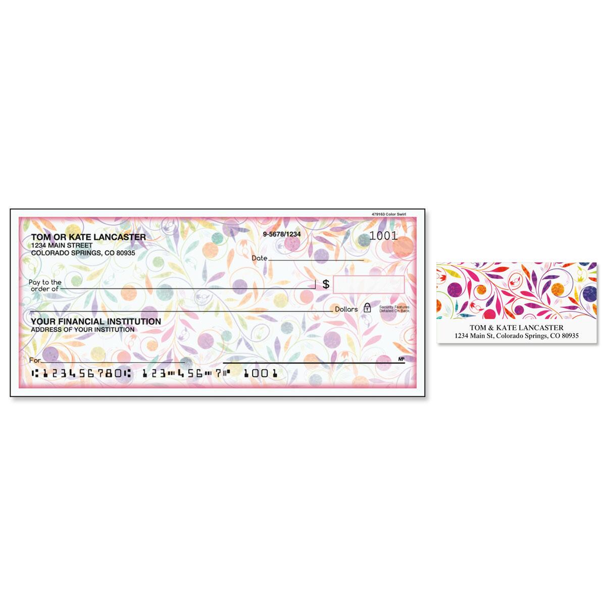 Color Swirl Personal Single Checks with Matching Address Labels ...