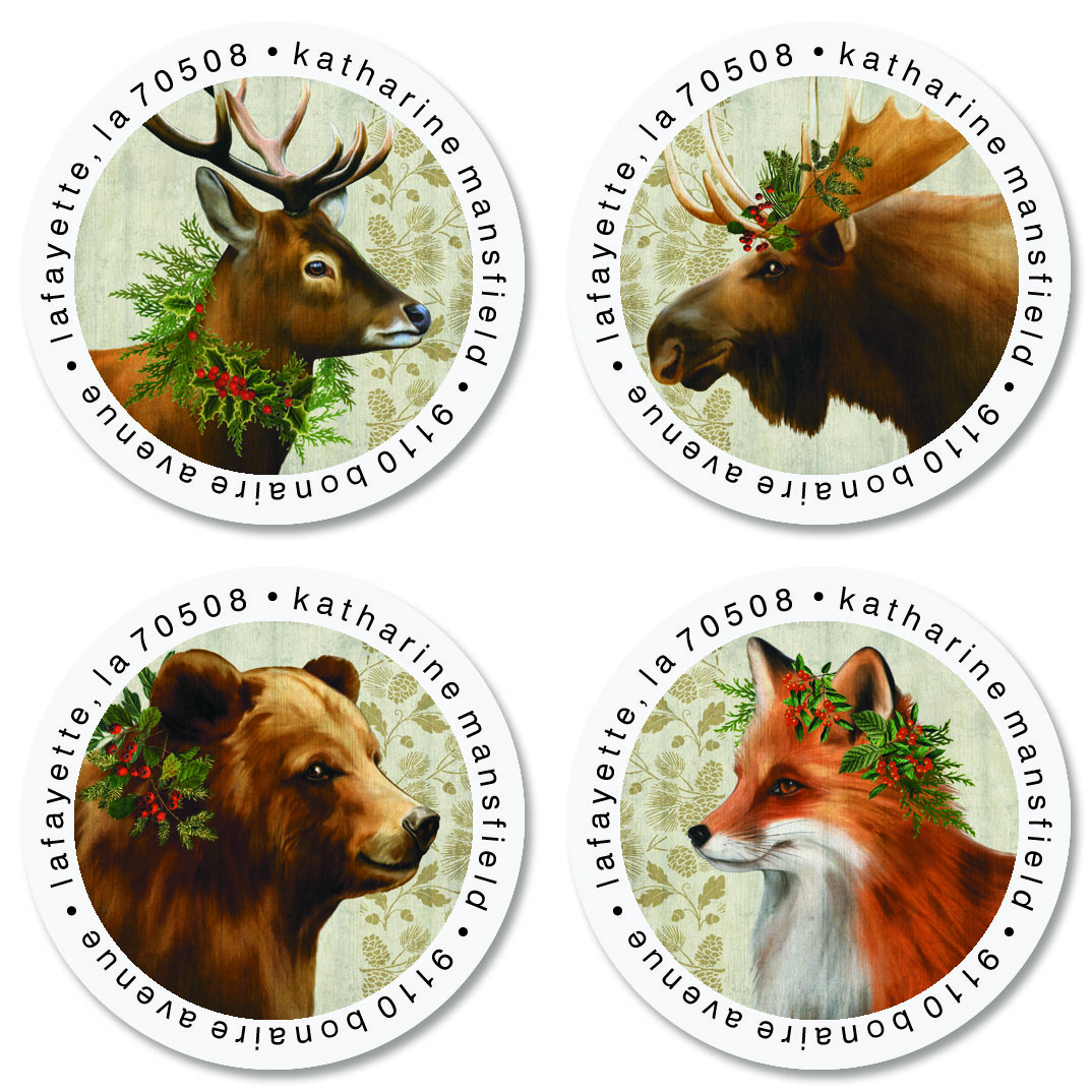 Winter Rustic Labels Winter Woodland Round Return Address Labels | Colorful Images