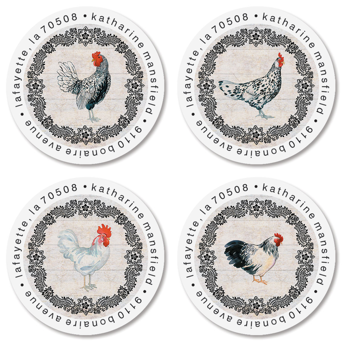 Chick Address Labels Chickens Round Return Address Labels (4 Designs) | Colorful Images