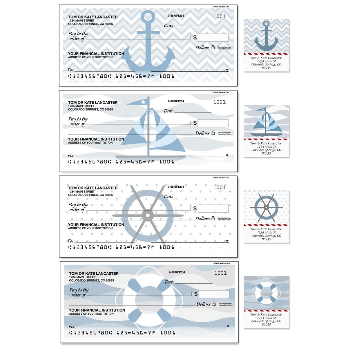 Nautical Chic Single Checks with Matching Address Labels | Colorful Images