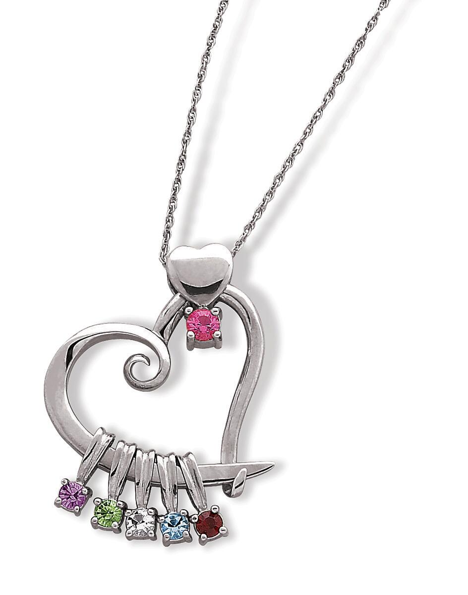 Silver Mother or Grandmother Heart Birthstone Charms Pendant