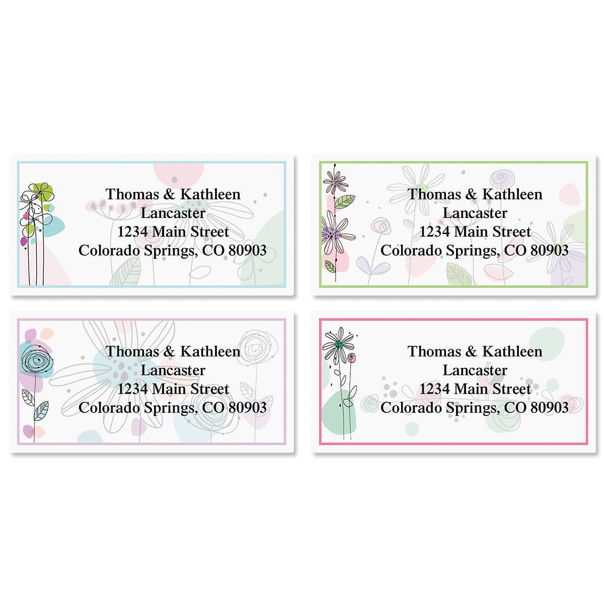 Sketched Flowers Border Return Address Labels Y2259 | Colorful Images