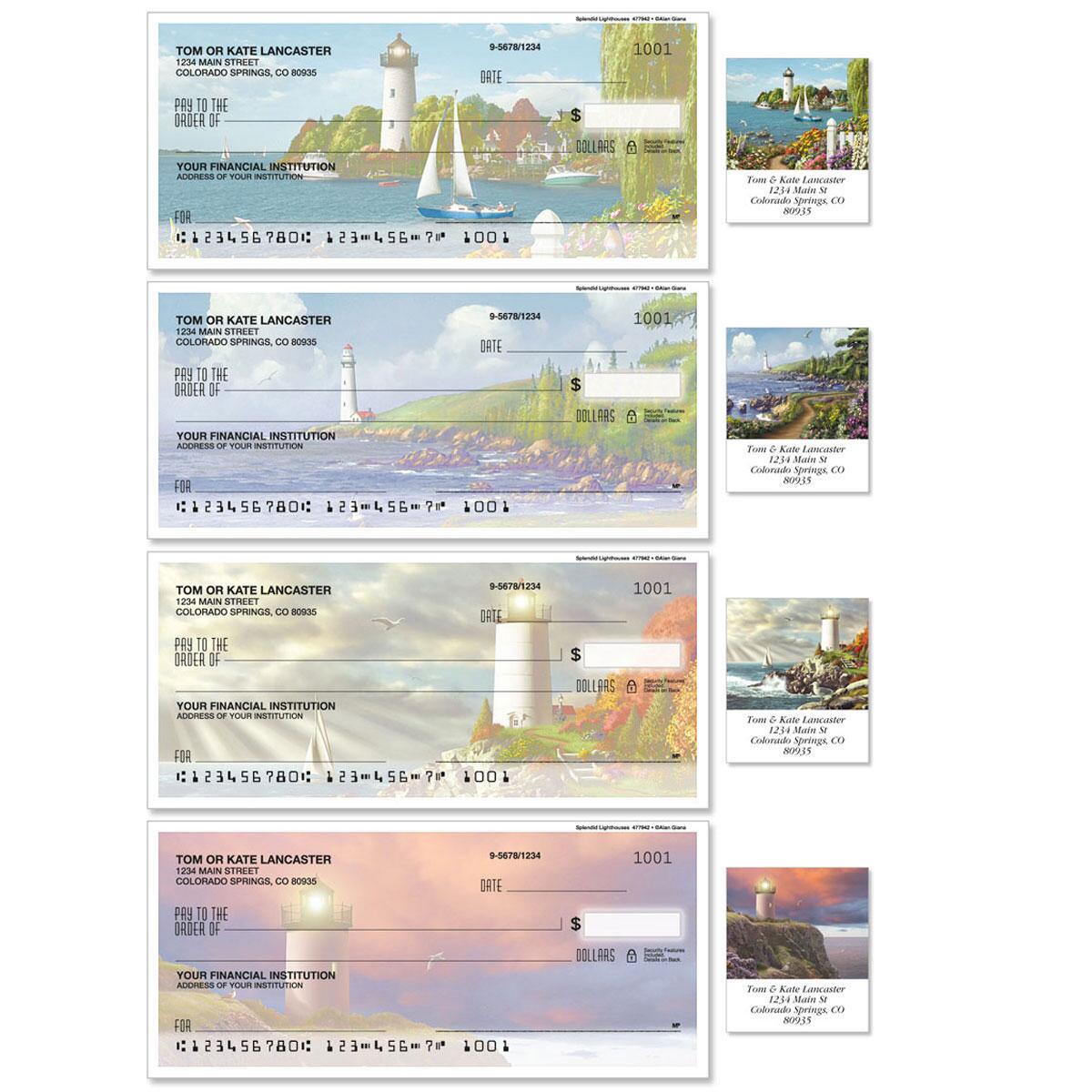 Splendid Lighthouses Personal Single Checks With Matching Address Labels