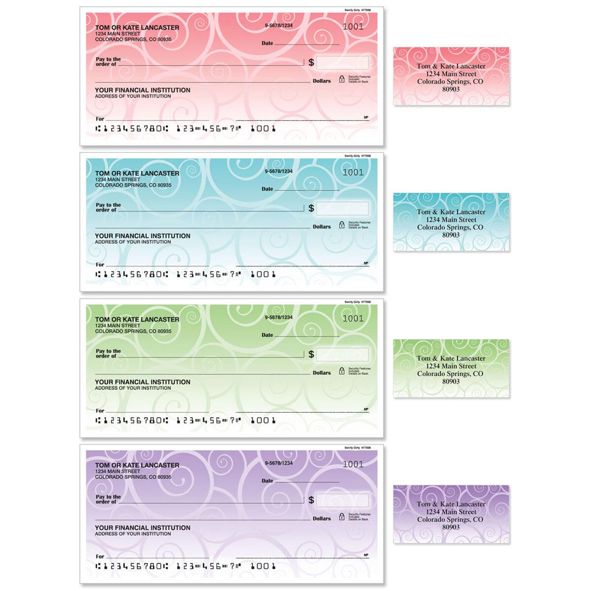 Swirly Girly Personal Duplicate Checks With Matching Address Labels ...