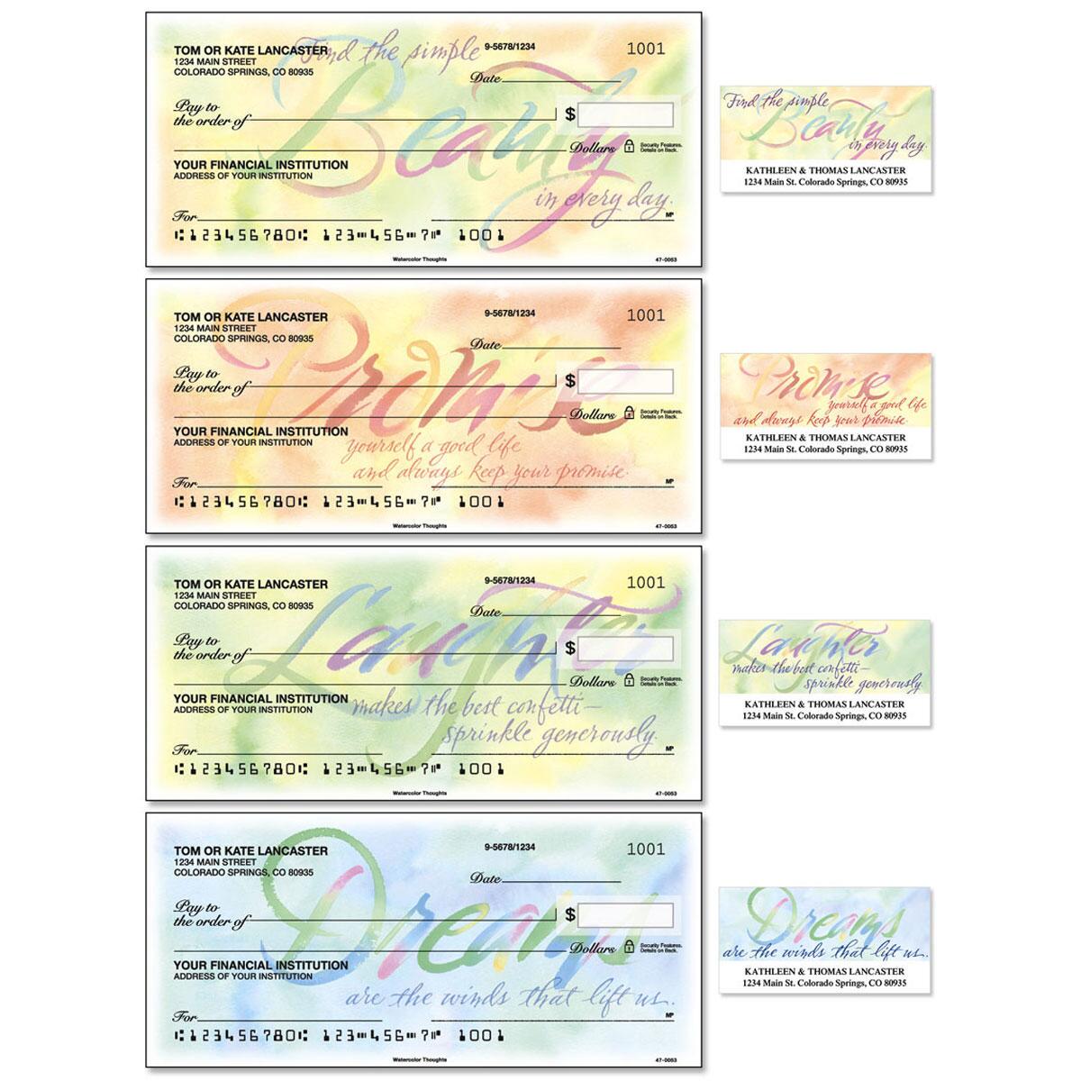 Watercolor Thoughts Personal Single Checks With Matching Address Labels ...
